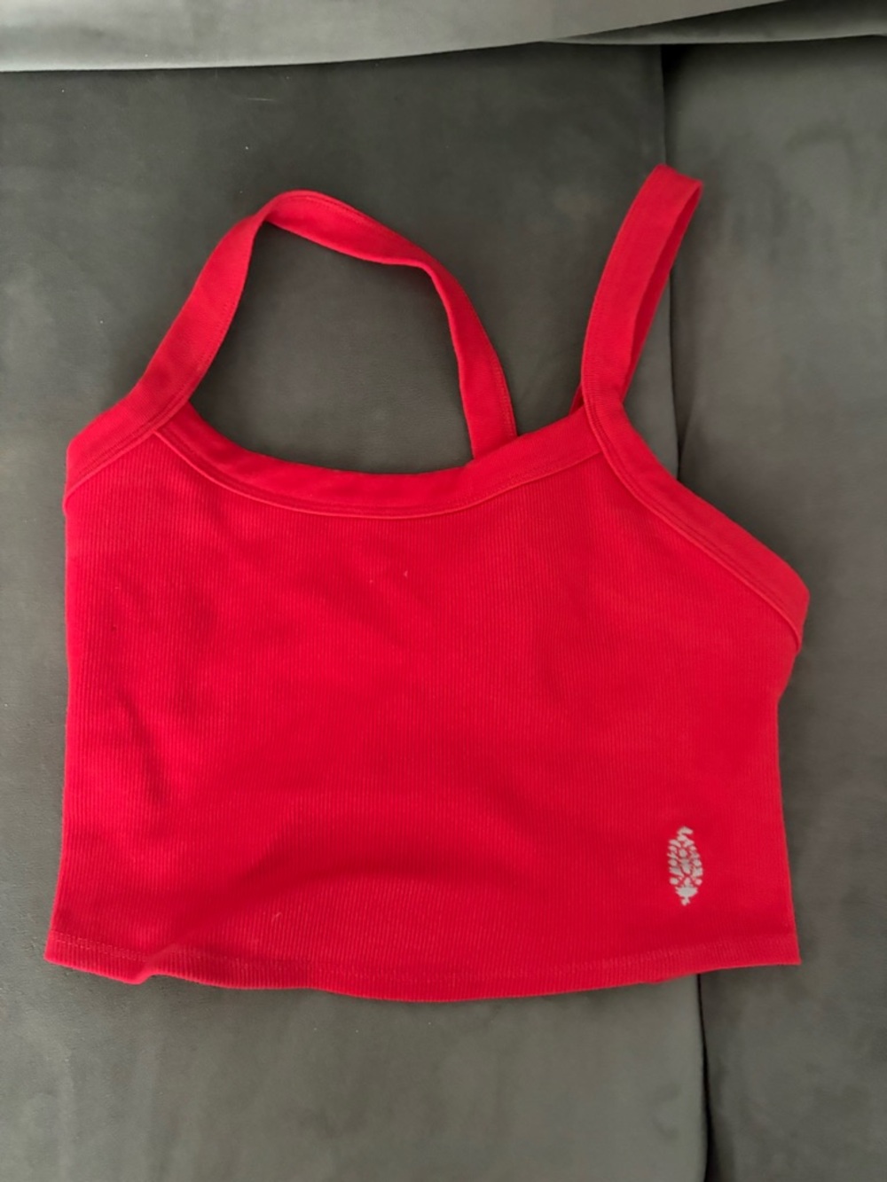 Red Ribbed Cropped Tank Top FREE PEOPLE